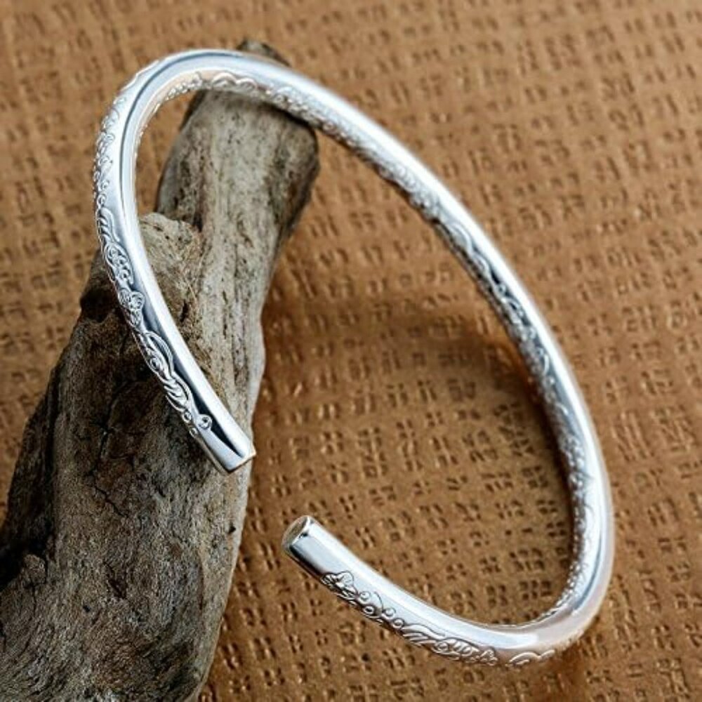 999 Solid Sterling Silver Bangle Cuff Bracelets F… - image 5
